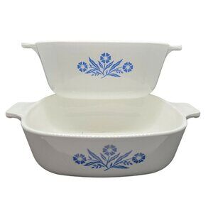 Corning Ware 1qt And 1 1/2qt Square Casserole Dishes Blue Cornflower READ DESC